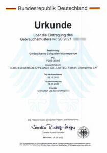 Certificato di brevetto della Germania